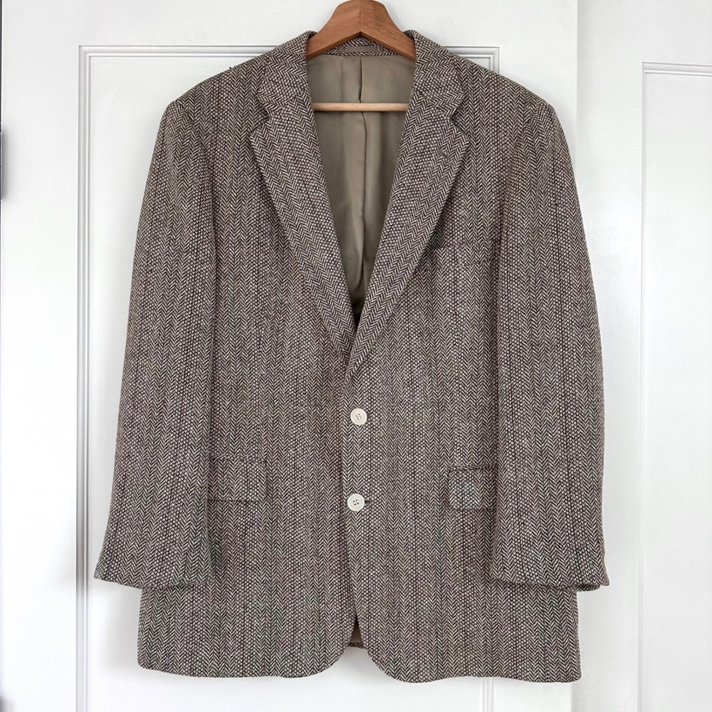 Vintage Macy's 90s Herringbone Wool Silk‎ Blazer Donegal Tweed Japan Men's 44R
